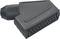 A black SCART plug with a rectangular shape and multiple contact pins, used for connecting audio and video devices.