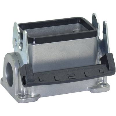 Industrial metal connector housings with black end stop and side mounting clips, used for heavy-duty electrical connections.