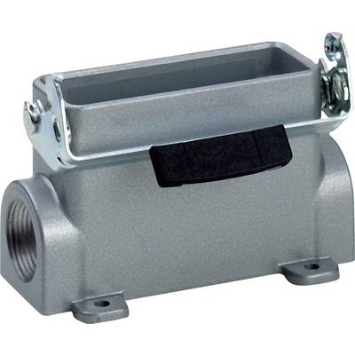 A rectangular, metallic enclosure with side mountings and an opening on top, suitable for electronic connections.