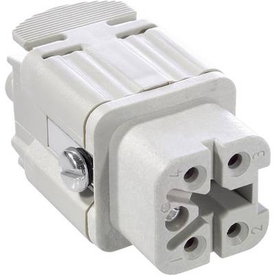 Industrial electrical connector with four terminals and screw fastening, used for secure electrical connection in machinery.