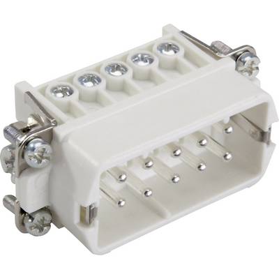 A white electrical plug connector with multiple pins and mounting screws, suitable for industrial applications.