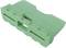 Green plastic plug with rectangular shape and grooves, suitable for electronic connections.