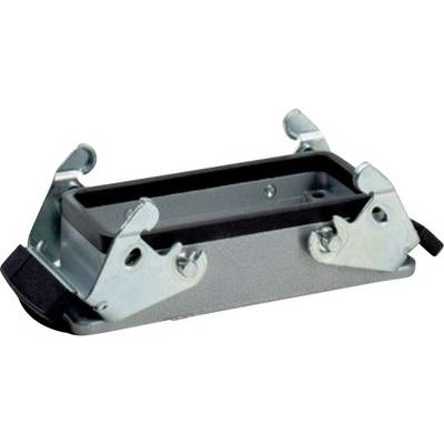 Rectangular metal connecting clamp with two lever locks, suitable for industrial cable connections and robust applications.