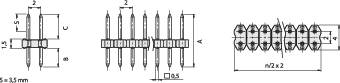 Technical drawing of a mechanical assembly with arrows and dimensional annotations. The drawing depicts front and side views of a component.