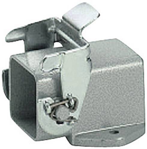 Metal connector with lever lock, made of steel, grey. Used for stable connection of structural components.