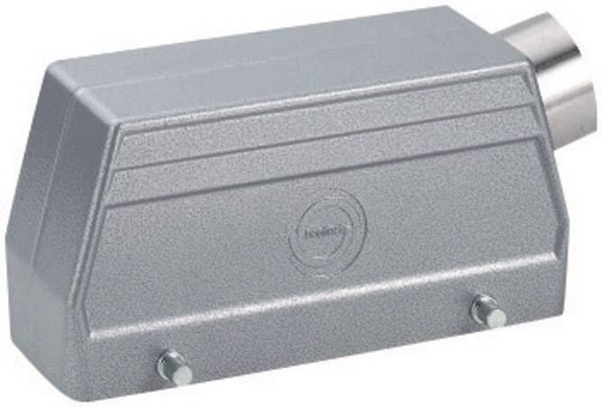 A rectangular, grey industrial enclosure with two screw connections at the bottom and a circular logo in the centre.