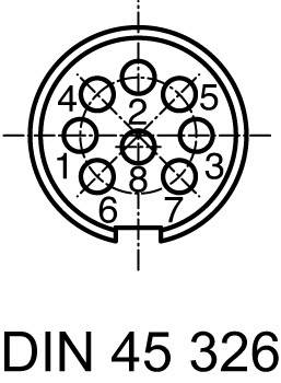 Figure of an electronic connector in DIN 45 326 format with numbered contact pins from 1 to 8.