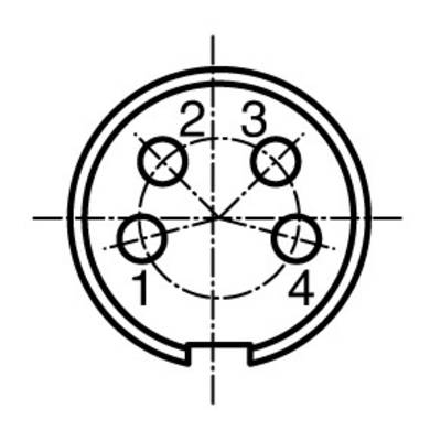 Diagram of a 4-pin connector, pins numbered 1 to 4, circular design, technical drawing for electrical connection.