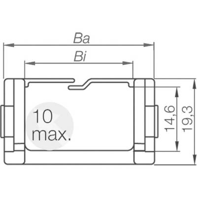 Technical drawing of a fuse with dimensions: Ba, Bi, height 14.6 mm, width 19.3 mm, text '10 max.'.