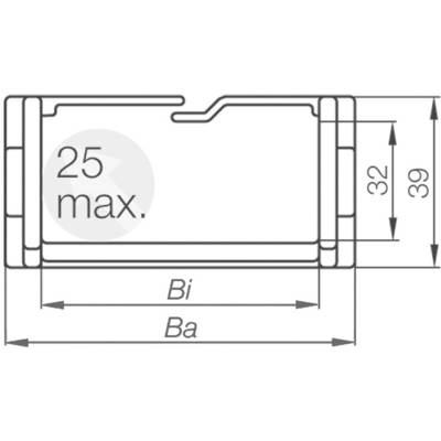 Technical drawing of a cylindrical object with width specifications: Bi and Ba. The maximum width is 25. Dimensions: 39 and 32.