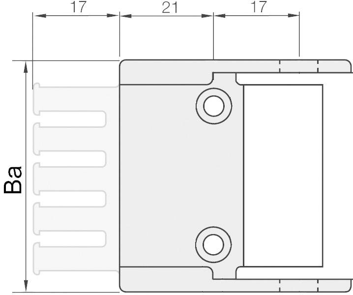 Technical drawing of a rectangular connector with dimensions: overall width 55, base depth 20.2 mm.