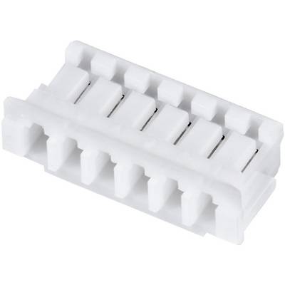 White plastic connector with eight contact points, used for electrical connections.