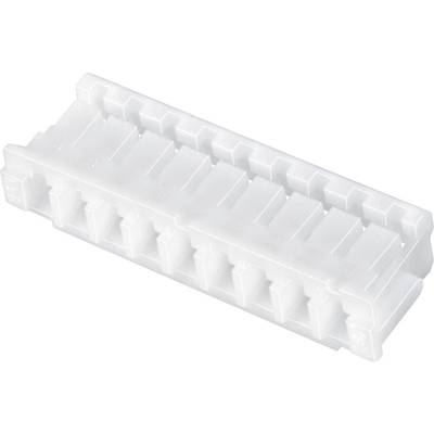 A white plastic plug with multiple electrical pins in a row, used for connecting cables in electronic devices.