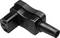 Black electrical connector, rectangular in shape with three socket slots on the left side and a long pin on the right side.