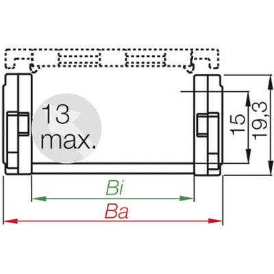 Technical drawing of a component with dimensions: Height 19.3 mm, Width 15 mm, Maximum diameter 13 mm.