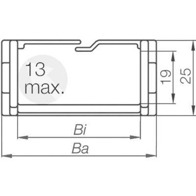 Technical drawing of a cylinder with dimensions: 19 mm height, 25 mm width. '13 max.' indicates the maximum diameter.