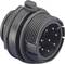 Black round multi-pin connector.