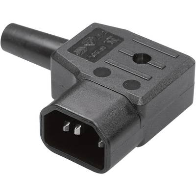 A black, rectangular three-pin mains adapter, suitable for electrical devices and socket connections.