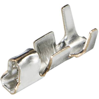 Metallic electrical connector in close-up, showing a silver terminal structure, typically used for electrical connection.