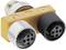 A yellow T-piece with three round push-fit connectors. Two black couplings on the right and left, with a metal coupling on top.