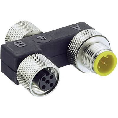 'Y-Piece Connector Adapter M12': Black plastic body with three round, metal-knurled connectors.