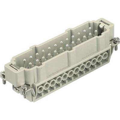 A rectangular, grey electrical connector with multiple pins and screw fixings on the sides.