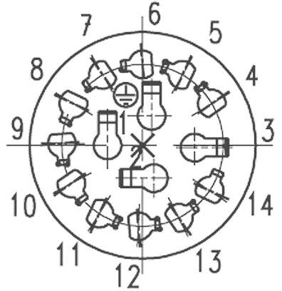 A diagram shows various light bulb symbols arranged in a circular formation, numbered from 1 to 14.