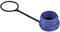 Blue screw cap lid with black retaining band. Used for sealing bottles or containers.