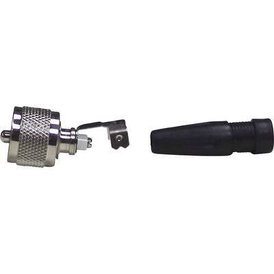 'Two parts of an electrical connector: a metallic terminal and a black protective cap used for cable assembly.'