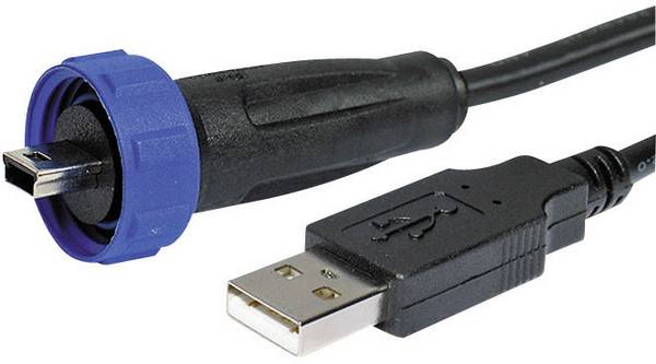 Bulgin PX0441/2M00 USB Plug Connector Adapter 2.0 - IP68 Plug, straight USB A/Mini USB B