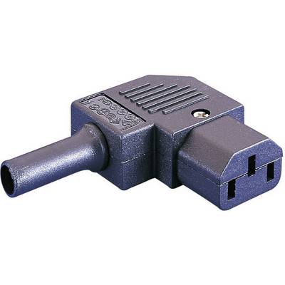 Three-pin, angled mains plug adapter in black with a ribbed surface and a fixing screw.