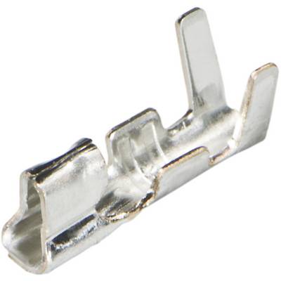 A single metal cable lug with two contact tongues and an opening for inserting a cable, used for electrical connection.