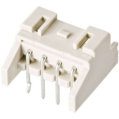 A white, four-pin electrical plug with metal contacts, used for connecting circuit boards in electronic devices.