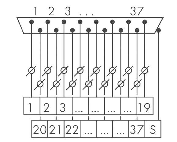 Diagram of a telephone switching system with numbered connections from 1 to 37, connected by vertical lines.