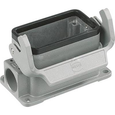 A rectangular metal enclosure with an open lid. It has a side opening and two mounting clips on the short sides.
