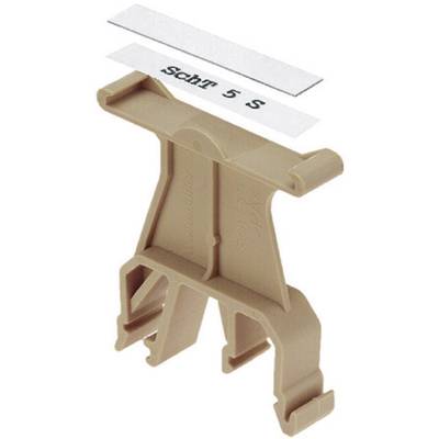Image of a brown plastic holder with the inscription 'Schrn 5 S' on a white strip at the top.