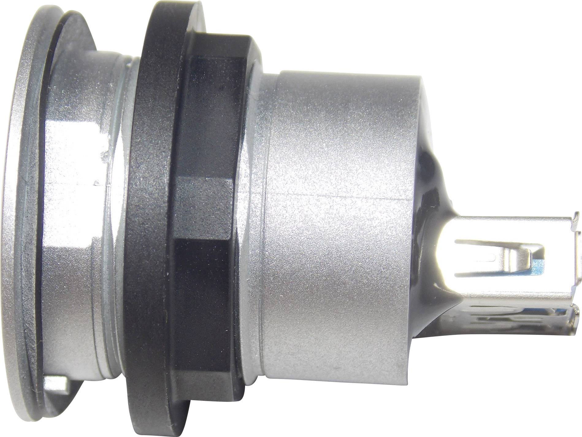 Silver car lamp with a black plastic ring, pictured from the side. It appears robust and is designed for installation in vehicle lights.