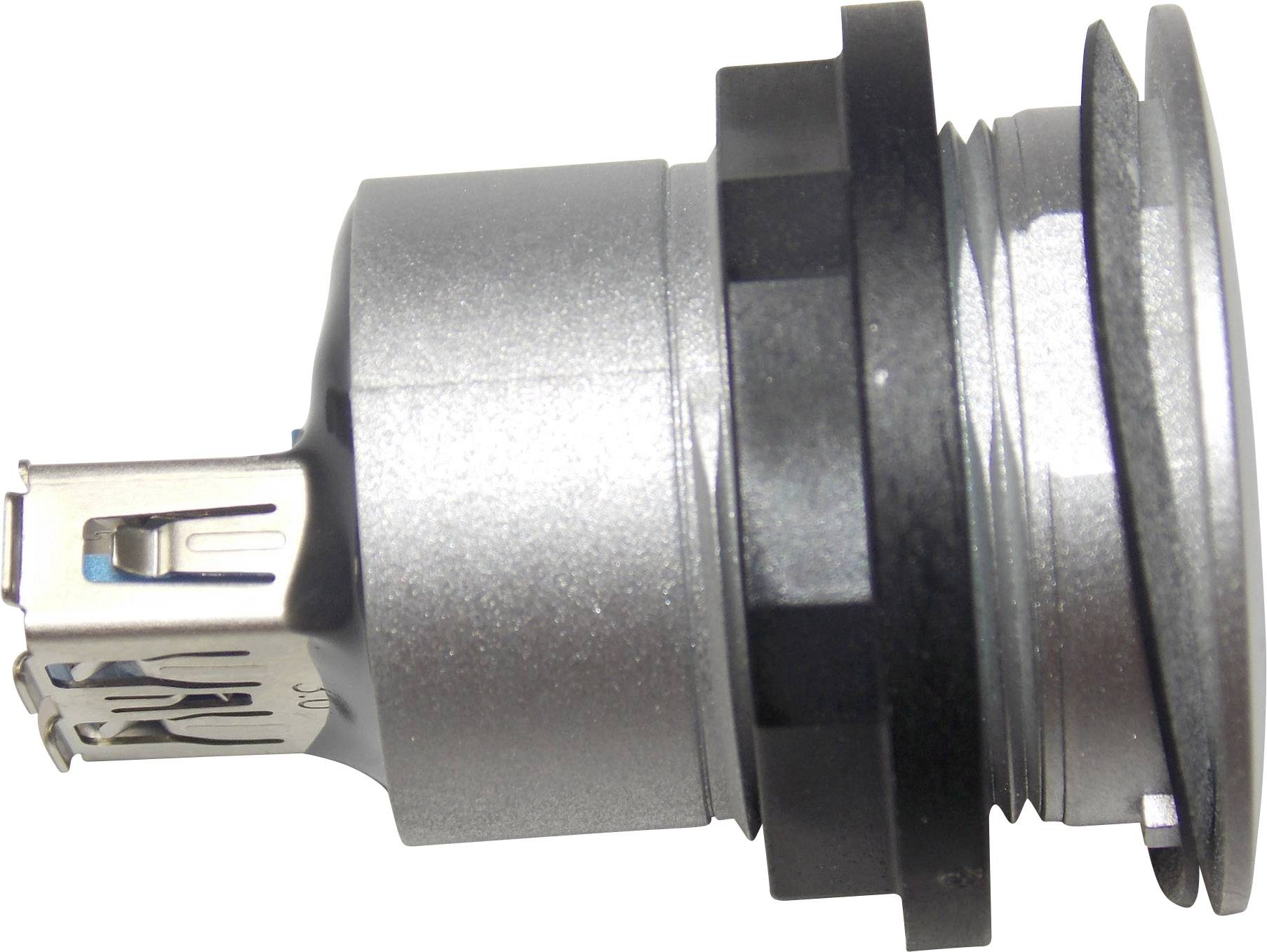 'Side view of a silver cylindrical switch with a black border, suitable for electronic applications.'