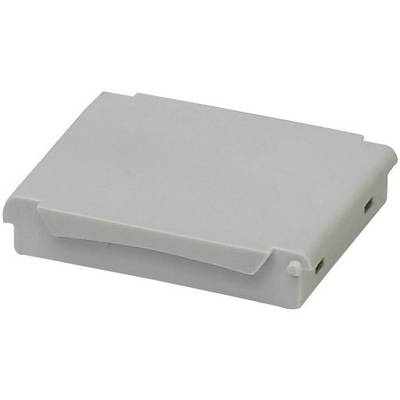Flat, rectangular grey plastic box, possibly a storage container for batteries or small electronic components.