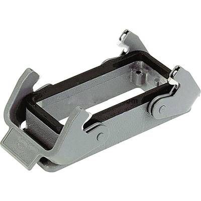 Metallic connection insert with lateral clamps, designed for fixing or mounting technical components.