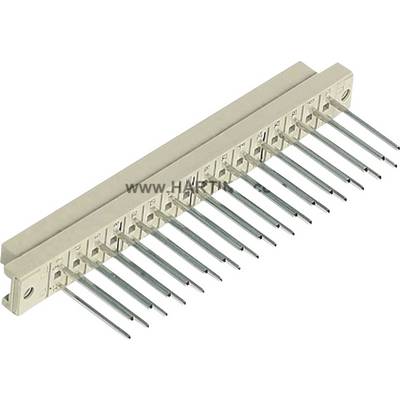 A multi-pole electrical connector with vertically arranged metal pins in a beige plastic housing.