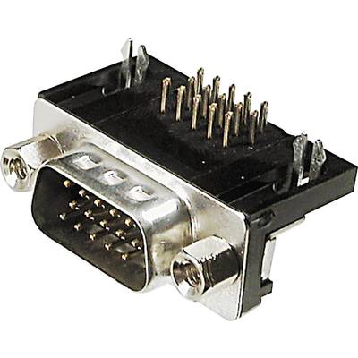 A DB9 plug with nine metal pins and a black plastic housing, commonly used for serial connections in computers.