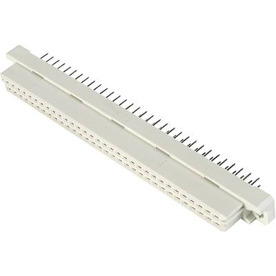 White electrical connector with numerous small metal pins running parallel and perpendicular to its length.