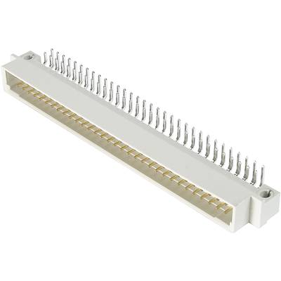 Simple connector with multiple metal pins, suitable for electronic connections and mounting on printed circuit boards.