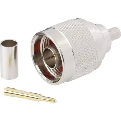 A silver coaxial plug with detachable components, suitable for connecting cables in electronic devices.