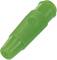 Green ribbed plastic plug, presumably for electrical wiring, with smooth surface and tapered shape.