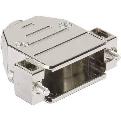 Metal casing for a D-sub connector, demonstrating the robust construction and screw connections for secure cable connections.