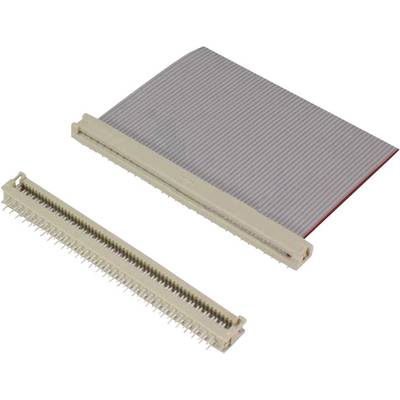 Beige connectors and grey flat ribbon cable, used in electronic devices to connect circuit boards.