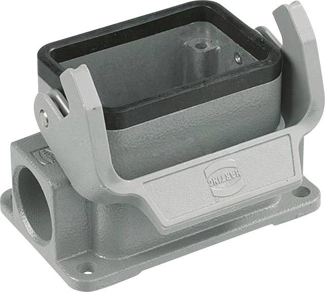A grey, rectangular metal enclosure with two side levers and a cable opening at the bottom. Suitable for industrial electrical connections.