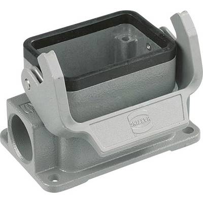 A grey, rectangular metal enclosure with two side levers and a cable opening at the bottom. Suitable for industrial electrical connections.